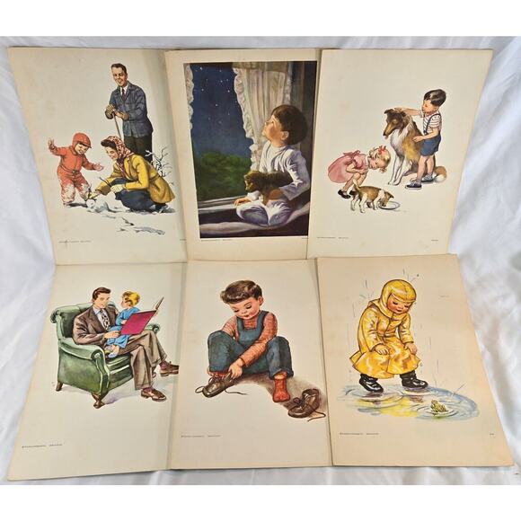 Southern Baptist Church Nursery Pictures Series 1950s‎ 9" x 12" Lot of 6 Lithos - Picture 1 of 7